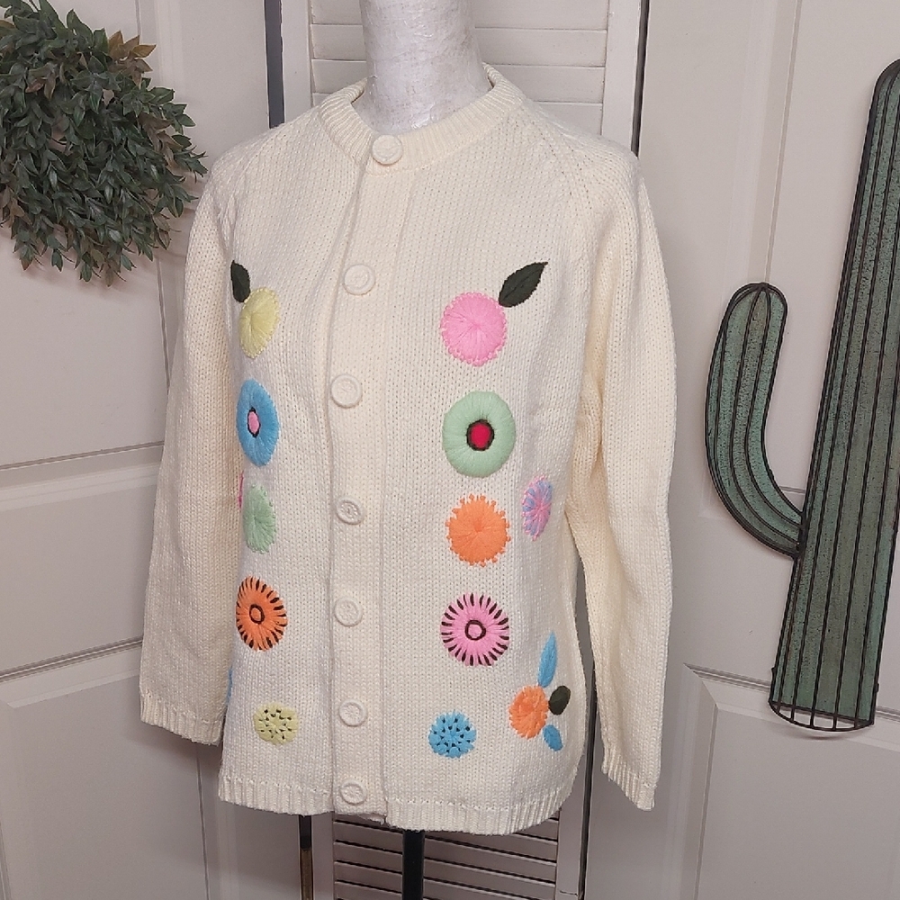 Vintage 1960s, Mod Garden, Kimlon Cardigan, Large - Picture 6 of 11